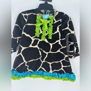 MUD PIE TOP BOUTIQUE GIRAFFE ZOO PRINT RUFFLE & RIBBON ACCESS 12-18 MONTHS